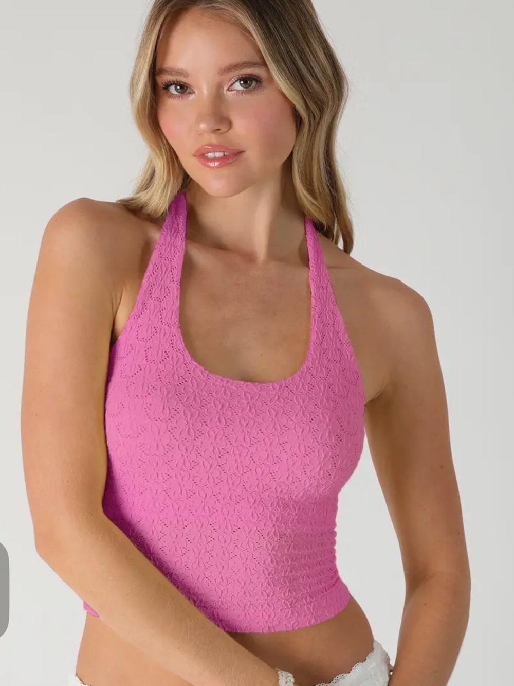 🆕 Nikibiki crocus Textured Seamless cropped Halter Top OS | 11” W